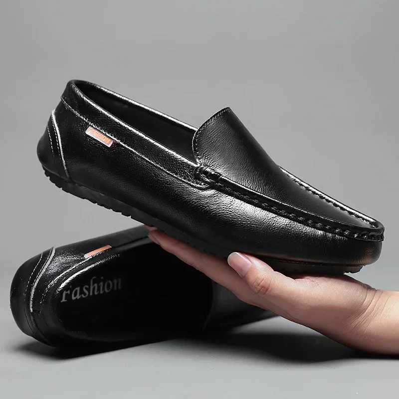 Fion Leather Men Casual Shoes Italian Brand Formal Men Loafers Breathable Slip on Soft Driving Shoes Plus Size 47 Y250707