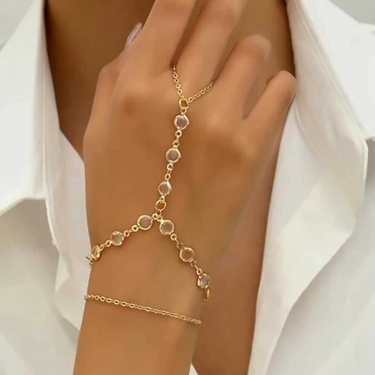 Fashion Multilayer Bracelet Ring Crystal Luxury Finger Bracelet Hot Selling Women Wedding Bridal Jewelry Finger Chain Couple Bracelet XJ250707
