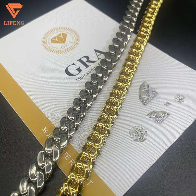 Lifeng Jewelry Hip Hop Cuba Link Chain Full Round VVS Moissanite Diamond Miami Iced Out Cuban Chain Necklace for Hiphop Men