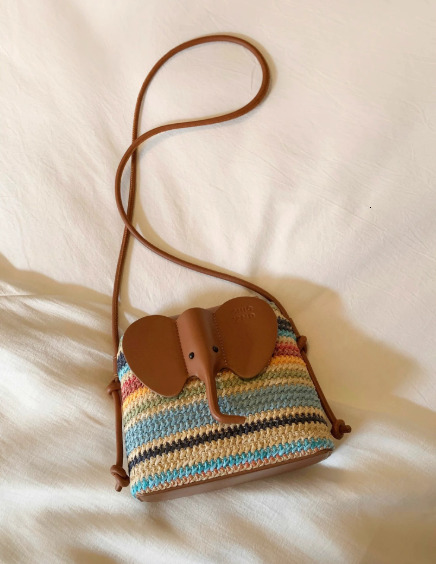 Summer night breeze bucket bag, rainbow elephant woven bag, women's summer single shoulder crossbody bag