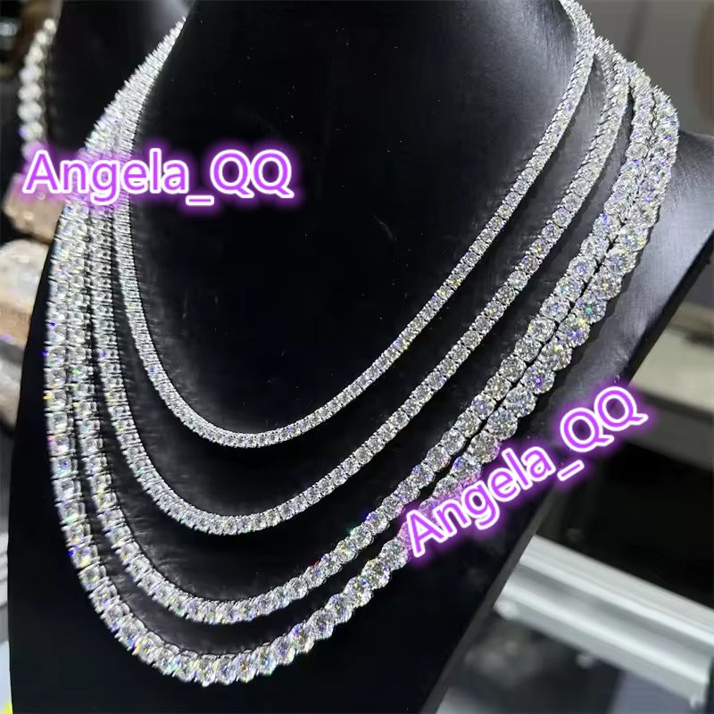 D VVS Moissanite 6mm Tennis Chain S925 Silver with Diamond Test Fine Jewelry Necklace and Bracelet Set