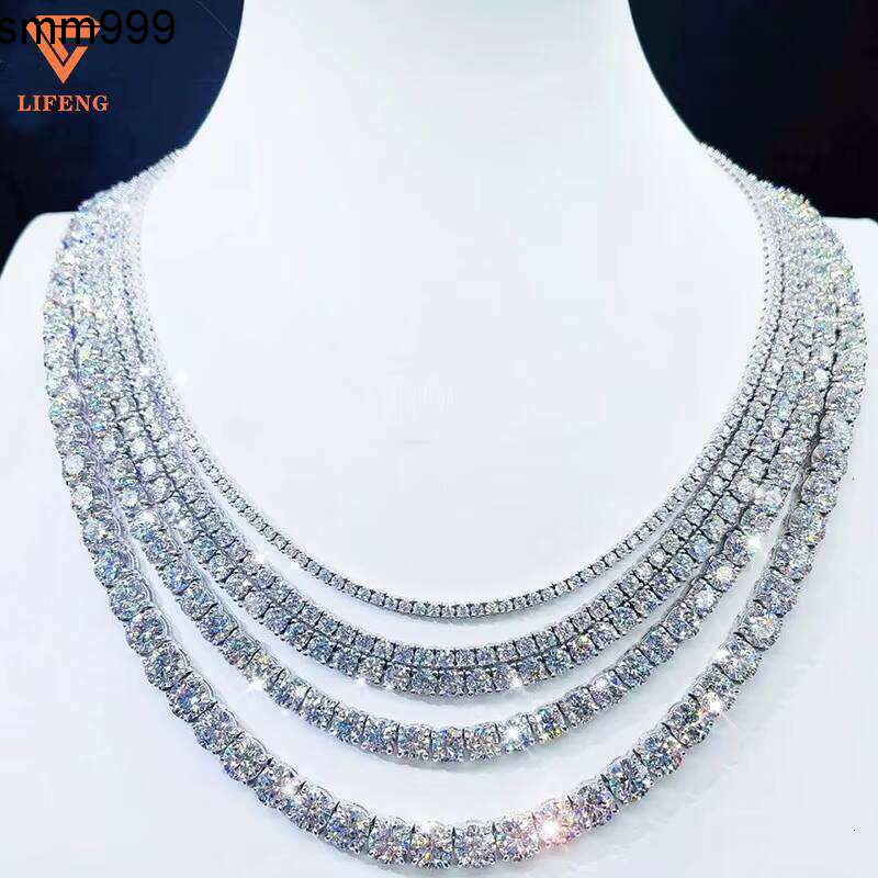 VVS Moissanite Bracelet Necklace 3Mm 4Mm 5Mm 6Mm Sterling Sier Iced Tennis Chain Jewelry Charm