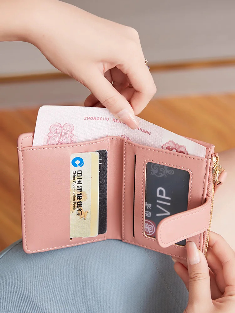 Classic Womens Card Clip Short Wallet Small Multi functionalPULeather Handbag Solid Color Double Fold Womens ZeroWallet 250704