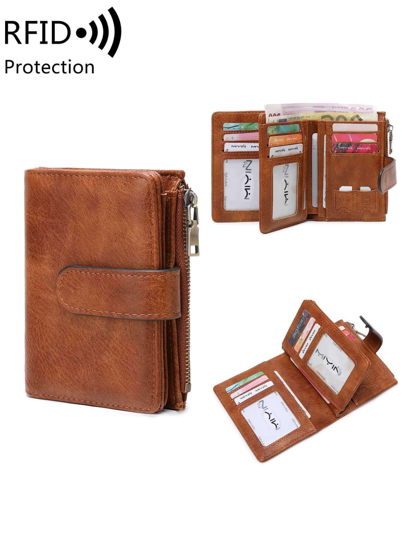 FiWens Wallet RFID Anti-theft Short Trifold Large Capacity Card Holder Coin Purse ID Card HolderWallet Y250707