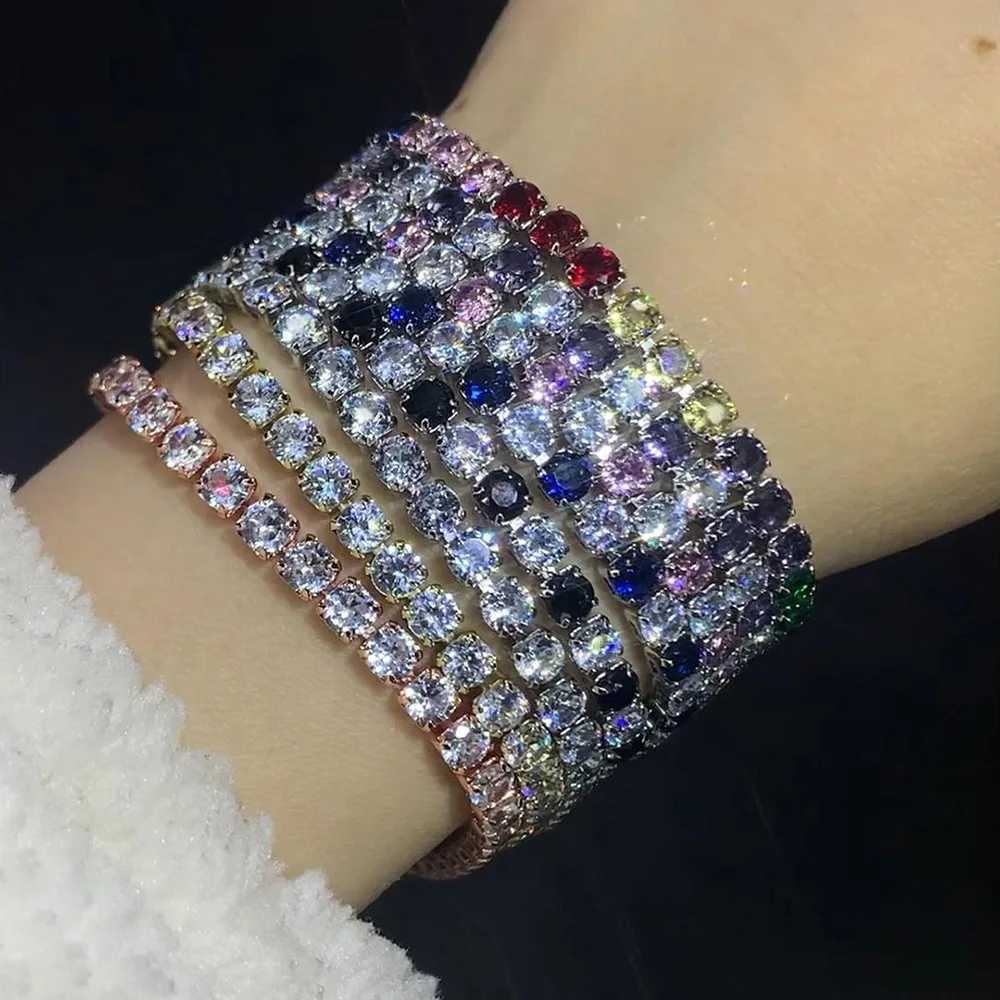 Colorful Zircon Tennis Bracelet Bangle for Women Luxury Silver Color 4mm Rainbow Crystal Hand Chain Jewelry Friend Gifts H229 XJ250707