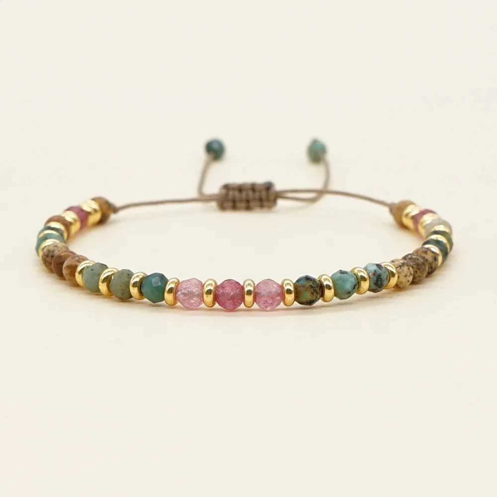 Multicolor Natural Stone Gold Spacer Beads Adjustable Beaded Bracelet for Women Casual Travel Accessories Bracelet Gift for Friends XJ250707