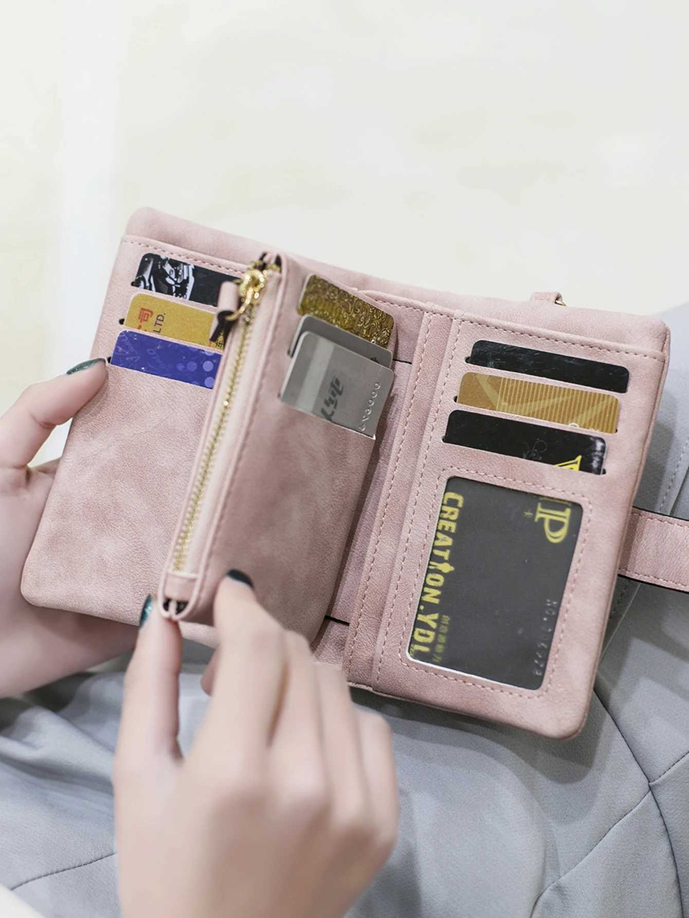 100% Brand New Genuine Leather Wallet Mens Short Frosted Wallet Korean Version Student Small Fresh Cute Tri-Fold MTI Card Slot Zero Wallet MTIFUNCTIAL