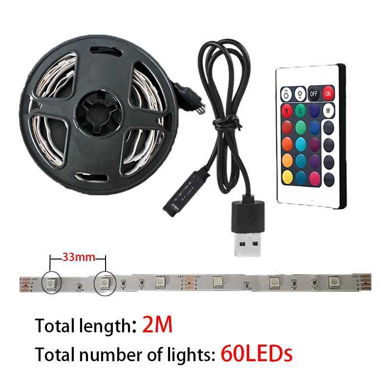 2M LED Light String 60 LEDs Bilgisayar Masas DIY Arka Ik 24 Tulu Uzaktan Kumanda RGB ok Renkli Bant Ev Dekorasyon Ik eridi W250701