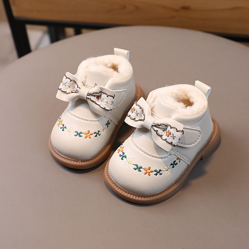 Baby Girl Boots Winter Infant Warm Fur Shoes Happysteps Toddler Ankle Boots Kidsnest Cute Bow-knot Flowers Newborn Outdoor First Walkers Size US1C-US1 - view 6