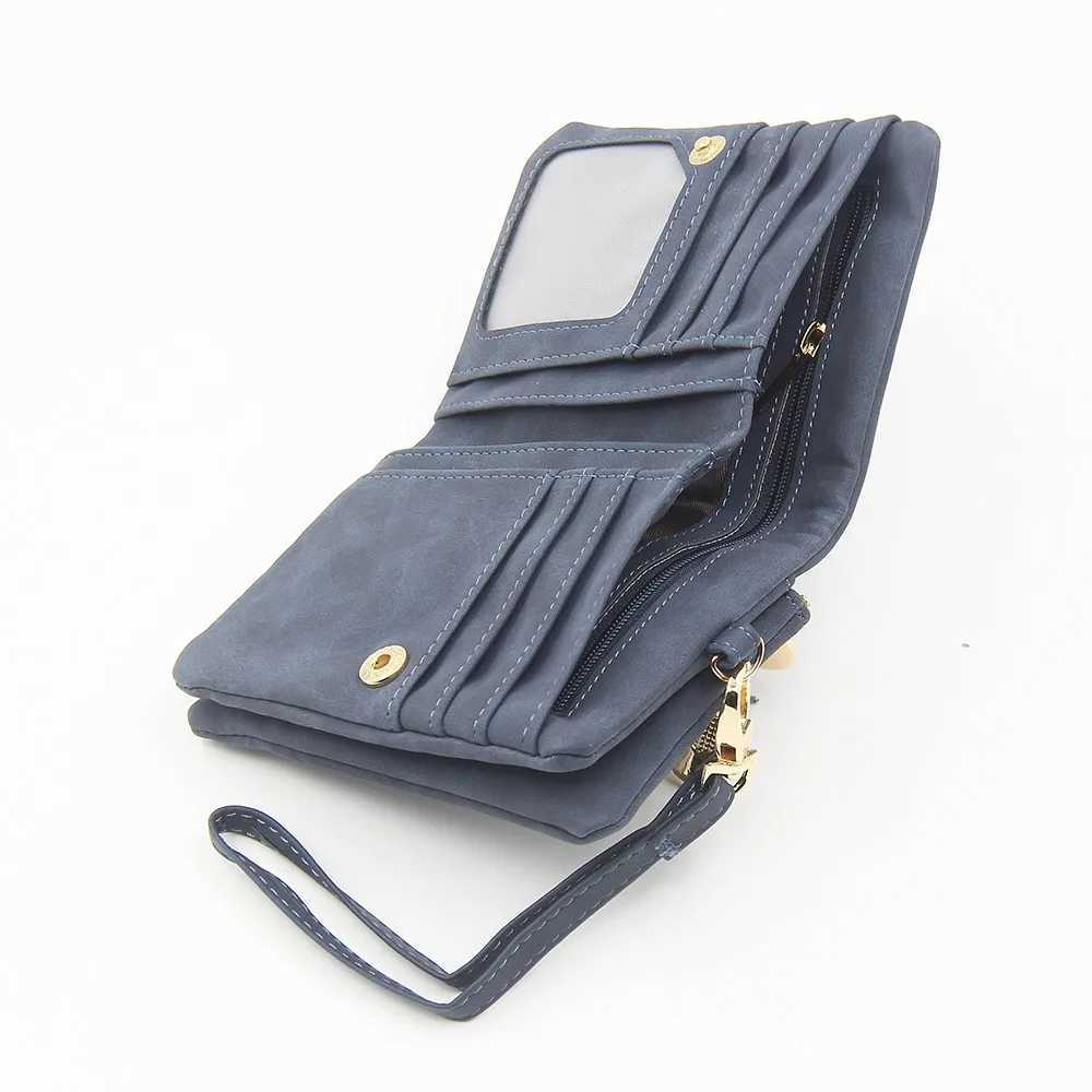 New purse for women short European and vintage frosted double zipper multi-functional folding expandable womens handbag Y250707