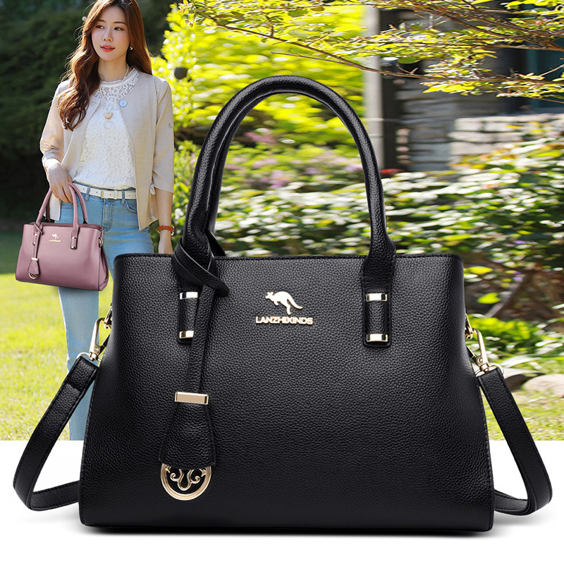 Free Shipping Lanzhi Xin Kangaroo 2025 Designer's New Fashionable Multifunctional Soft Leather Large Bag Shoulder Bag Middle-aged Mother Bag Wome
