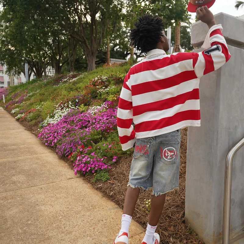 2 Pcs Shirts Co-ords Sume Rugby Diamond Embroidery Stripe Polo Shirt Y2K Retro Classic Unisex Oversized Long Sleeved Shirts Sets z2507075SLV