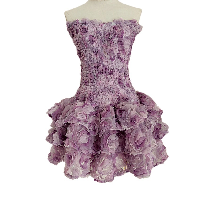 Summer Sexy Short Dress with 3D Floral Design Slim Fit Fashionable Sleeveless Tube Dress for Women 250707
