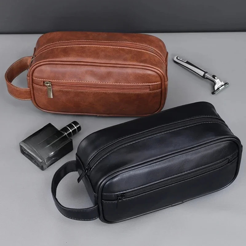 Men Leather Wash Bag Travel Business Trips Portable Cosmetic Bag Large Capacity Multi Pocket n Handheld Leather Wash Bag 250701