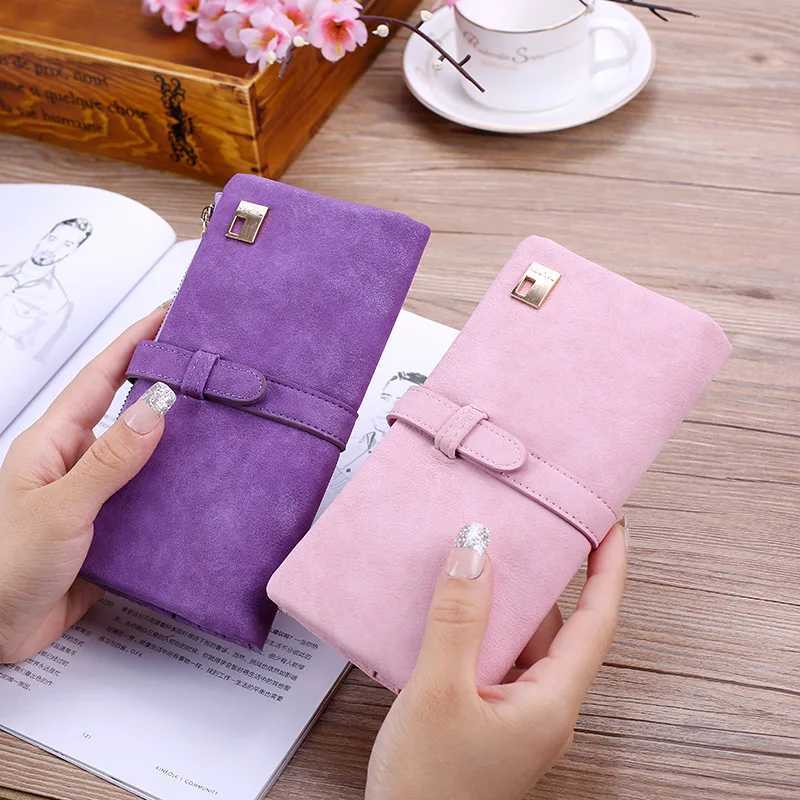 Wen Matte Wallets PU Leather LG Purse Cluh Mey Bag Fem Dr Strap Vintage Wallet Fi Holder Y250707