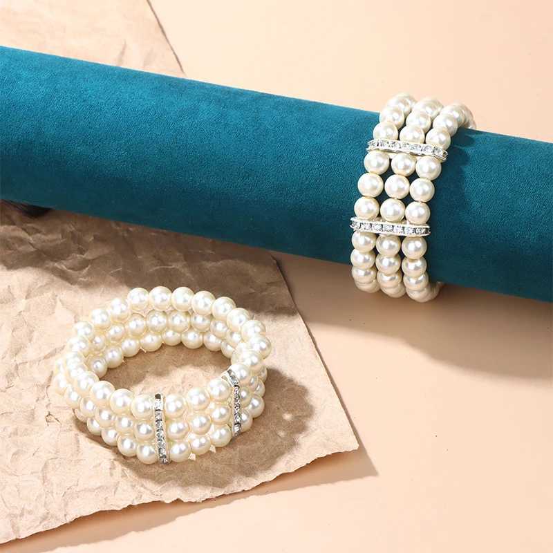 3 Rows Imitation Pearl Glass Bracelet Elasticity Bracelet Simulated Pearl Multilayer Beaded Bangles Women Jewelry XJ250707