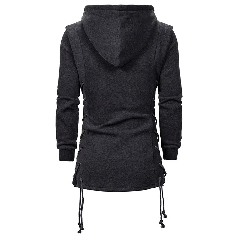 Men Hoodies Sweatshirts Casual Autumn Slim Fit Solid Long Sleeve Trendy Punk Hooded Sweatshirt Gothic Drawstring Male Tops 250707