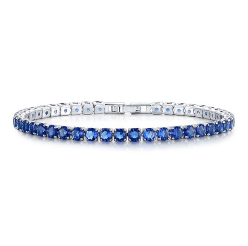 Fashioh Hip Hop Sterling Silver Chain Bracelet with CZ Gemstones - Unisex Tennis Style Jewelry