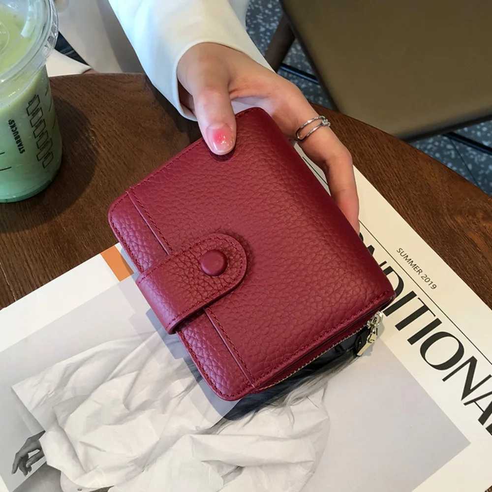 Fi Elegant Wen Short Wallet Lychee Pattern Pu Leather Business Purse Solid Color Zipper Bank/ID/ Holder Wan Y250707