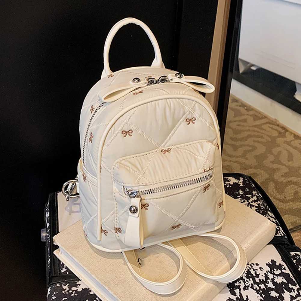 Wen Embroidery Bow Backpack Large Capacity Casual Laptop Backpack Soft Quilted School Bag School Outdoor Camping Picnic Bag Y250707