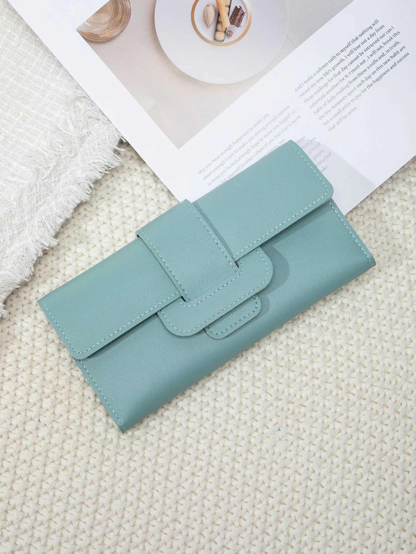 Fi wens wallet lg multifunctional card holder coin purse PU leather solid color portable cluh buckle thin wallet Y250707