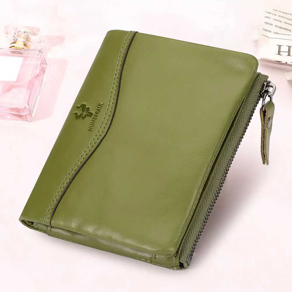 100% Genuine Leather Small Wallet for Wen Bifold Cpact RFID Wallets with Zippet Pocket Short Ladies Mey Clip Y250707