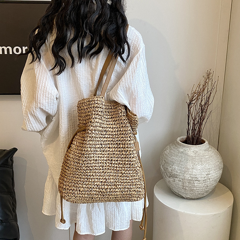 Free shipping designer Summer Lazy Style Straw Woven Single Shoulder Bag for Women 2025 New Summer Beach Vacation Large Capacity Drawstring Handbag St