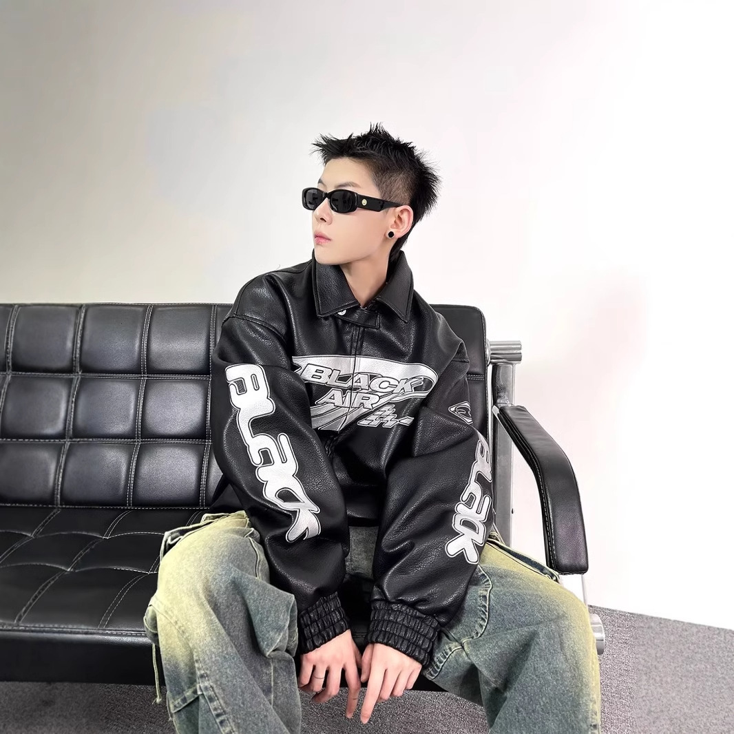 Autumn New American High Street Trendy Brand Letter Long Sleeve Loose Baseball Jacket Leather Fashion Unisex 241025