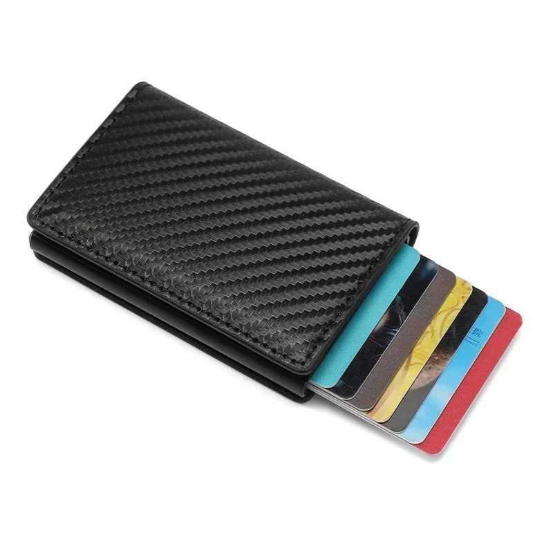 Carbfiber Holder Wallet Men RFID Smart Meral Thin Slim Pop Up Minimalist Wallet Small Black Purse Metal Wallet Y250707