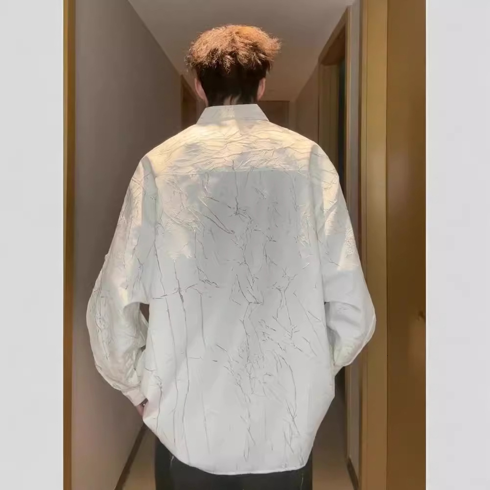 Smart Chen Niche Texture Crack Shirt Men's Summer Trendy Brand Designer Short Sleeves High-end Cool Loose Shirt Couple Style