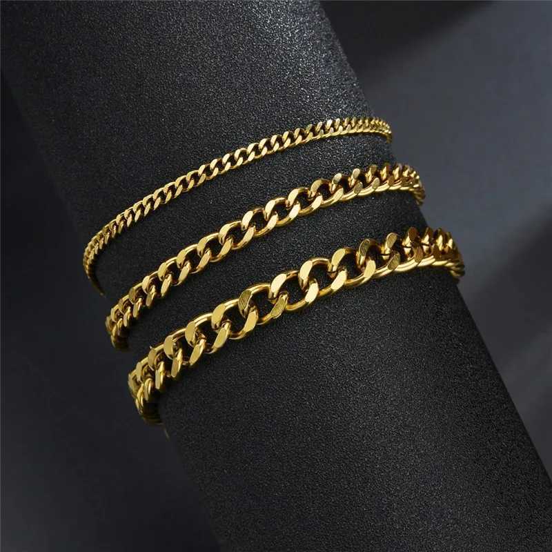 2023 New Fashion Gold Color Stainless Steel Bracelets Bangles Hip Hop Cuban Chain Bracelet for Women Jewelry Gifts XJ250707
