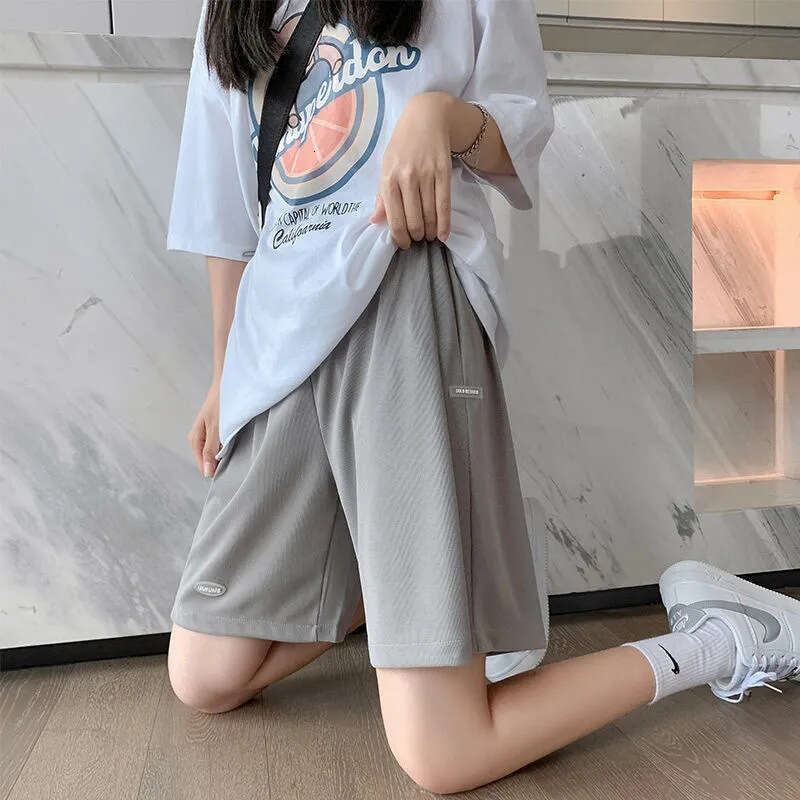 Summer Thin Loose Casual Plus Size Five-Point High Waist Straight Ice Silk Sports Student Shorts For Men And Women B5