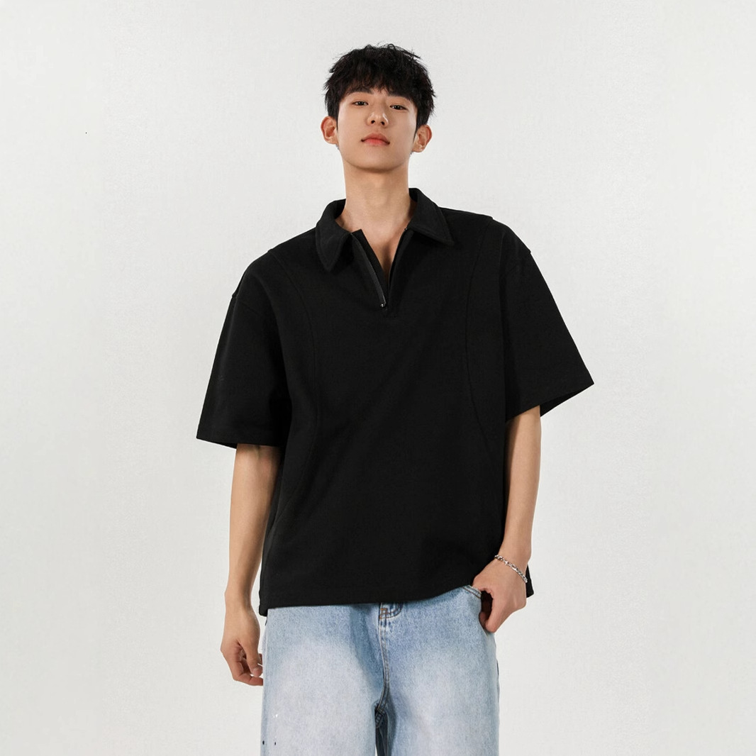 Heavyweight Designer Short Sleeves Deconstructed Half-zip Polo Short Sleeve T-shirt For Men And Women Summer Trendy Brand Youth High-end Cool Five-qua