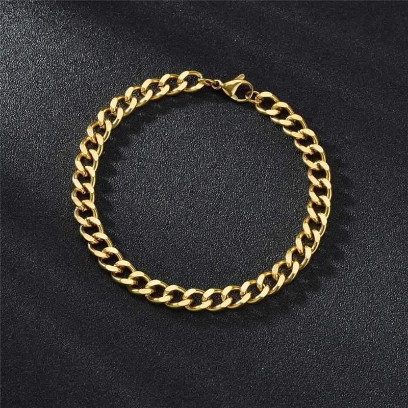 2023 New Fashion Gold Color Stainless Steel Bracelets Bangles Hip Hop Cuban Chain Bracelet for Women Jewelry Gifts XJ250707
