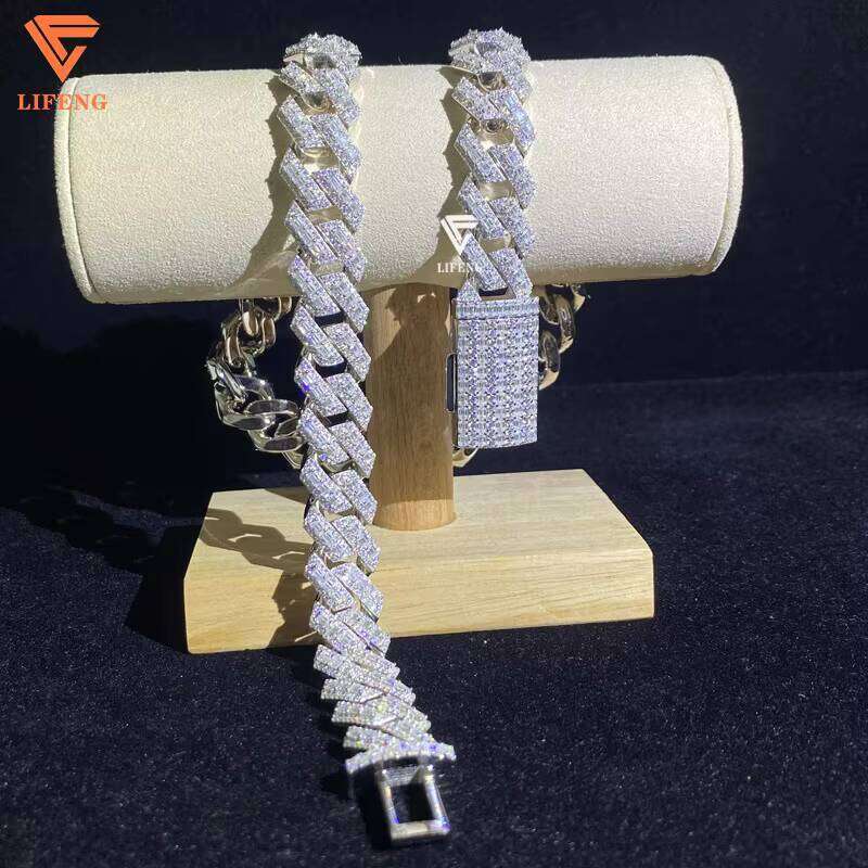 18mm Hip Hop White Gold Link Iced Out Sterling Sier Moissanite Cuban Chain Custom Button Fashion Jewelry Charm