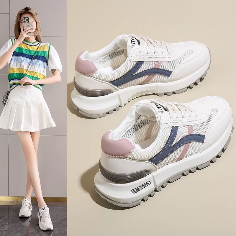 Women Casual Golf Shoes Non-slip Outdoor Walking Sneakers New Style Round Head Lace-Up Sports Casual Shoes Vintage White Shoes Lightweight Slip on Zap