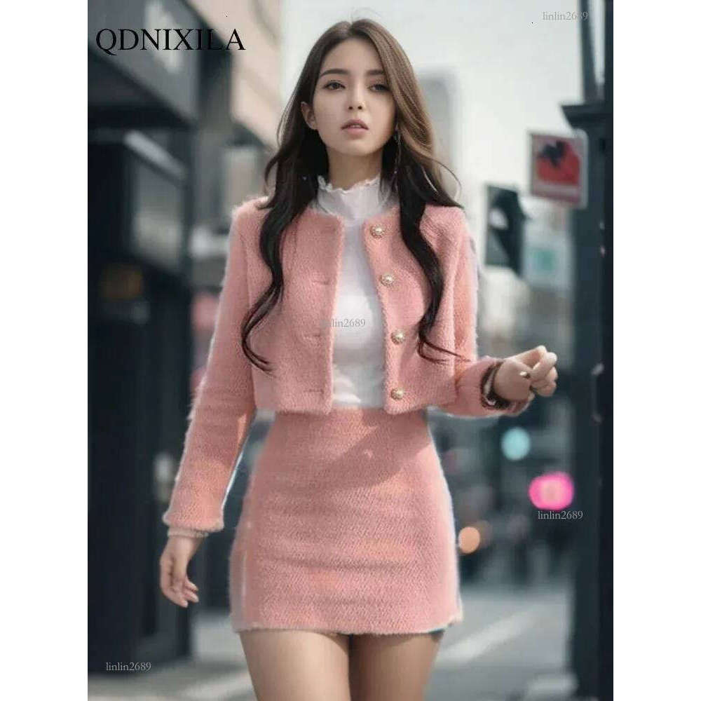 Spring Summer Korean Fashion Sweet Womens Suit with Skirt Two Piece Set for Women Dress Sets Matching Outfit Elegant Tweed 240708