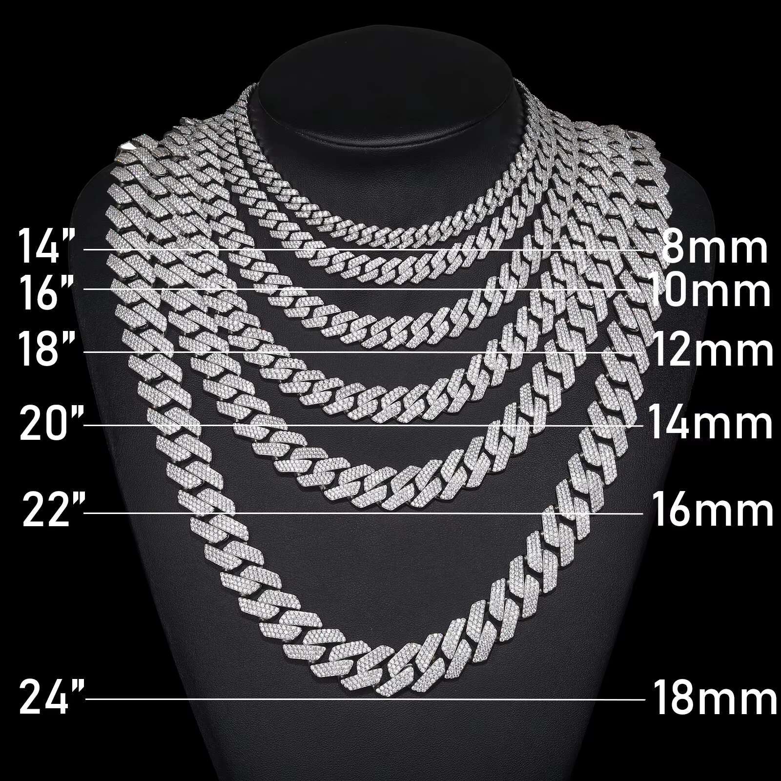 High Quality 925 Sterling Silver Cuban Link Chain Necklace for Men 6-20mm VVS Moissanite Iced Out Jewelry