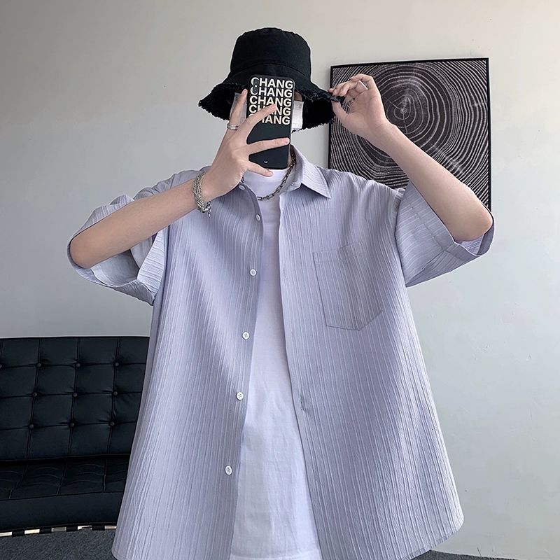 Naples Black Ice Silk Shirt Men's Short Sleeve Designer Short Sleeves Summer Loose Plus Size American Style Cool Shirt Jacket Men's Trendy