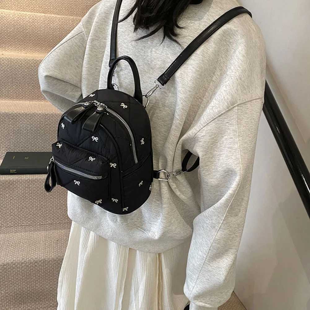 Wen Embroidery Bow Backpack Large Capacity Casual Laptop Backpack Soft Quilted School Bag School Outdoor Camping Picnic Bag Y250707