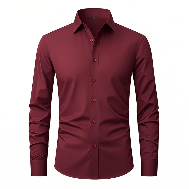 Mens Formal Shirts Long Sleeve Solid Color Anti-Wrinkle Stretch Fashion Business Free Slim Fit Office Social White Shirt 250704