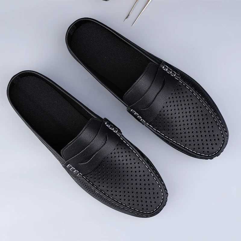 Mens Shoes Four Seasonal New Hollow Out Fion Leather Shoes Soft Sole Breathable Non Slip Lightweight Plus Size Casual Shoes Y250707