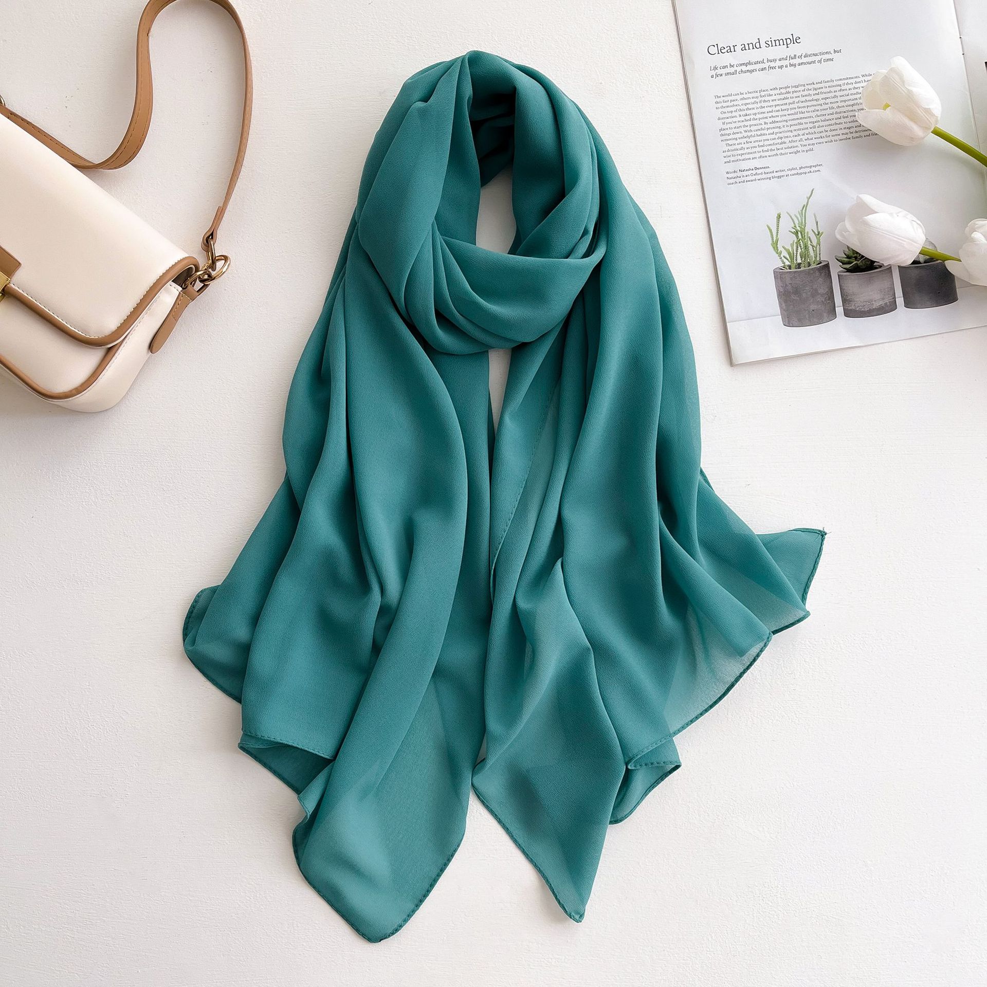 K1263 New pure color chiffon scarf women's super long sunshade shawl scarf spring summer autumn travel neck feel monochrome scarf