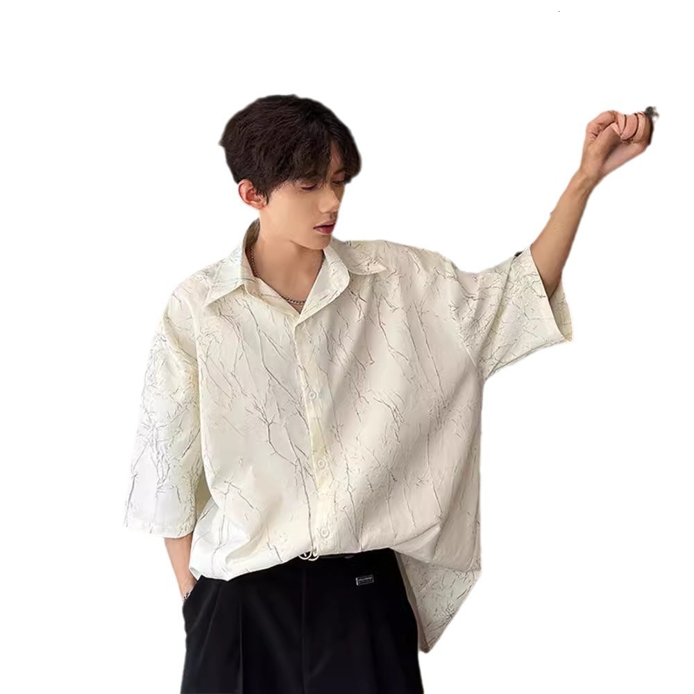 Yuppie Style Ice Silk Short Sleeve Shirt For Men, Summer Designer Short Sleeves Thin Metal Texture High-end Shirt, Casual Handsome Jacket