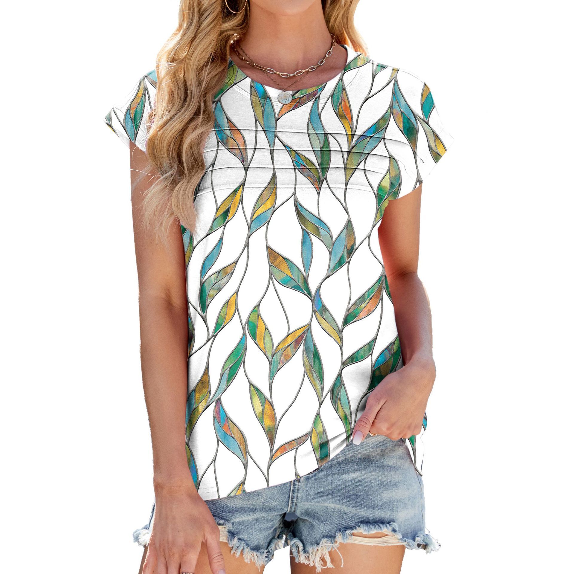 Designer Fashion Trend Versatile Women's Plus Size Free Shipping European and American Cross-Border Trade 2025 Spring Summer New Printed Striped 