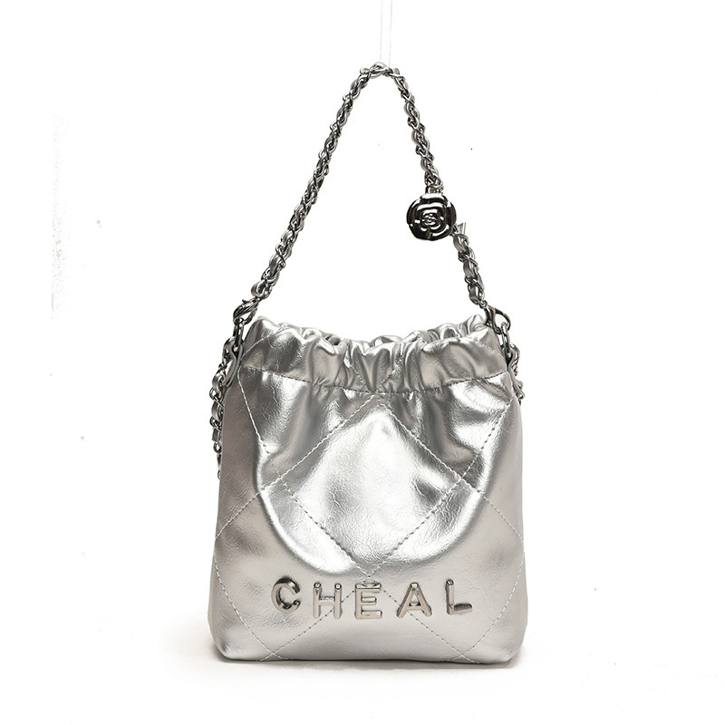 Designer Chanel Style Quilted Chain 2025 Spring Summer Patent Leather Trash Small Fashion Handbag Tote Bucket Crossbody Light Luxury Women's Bag