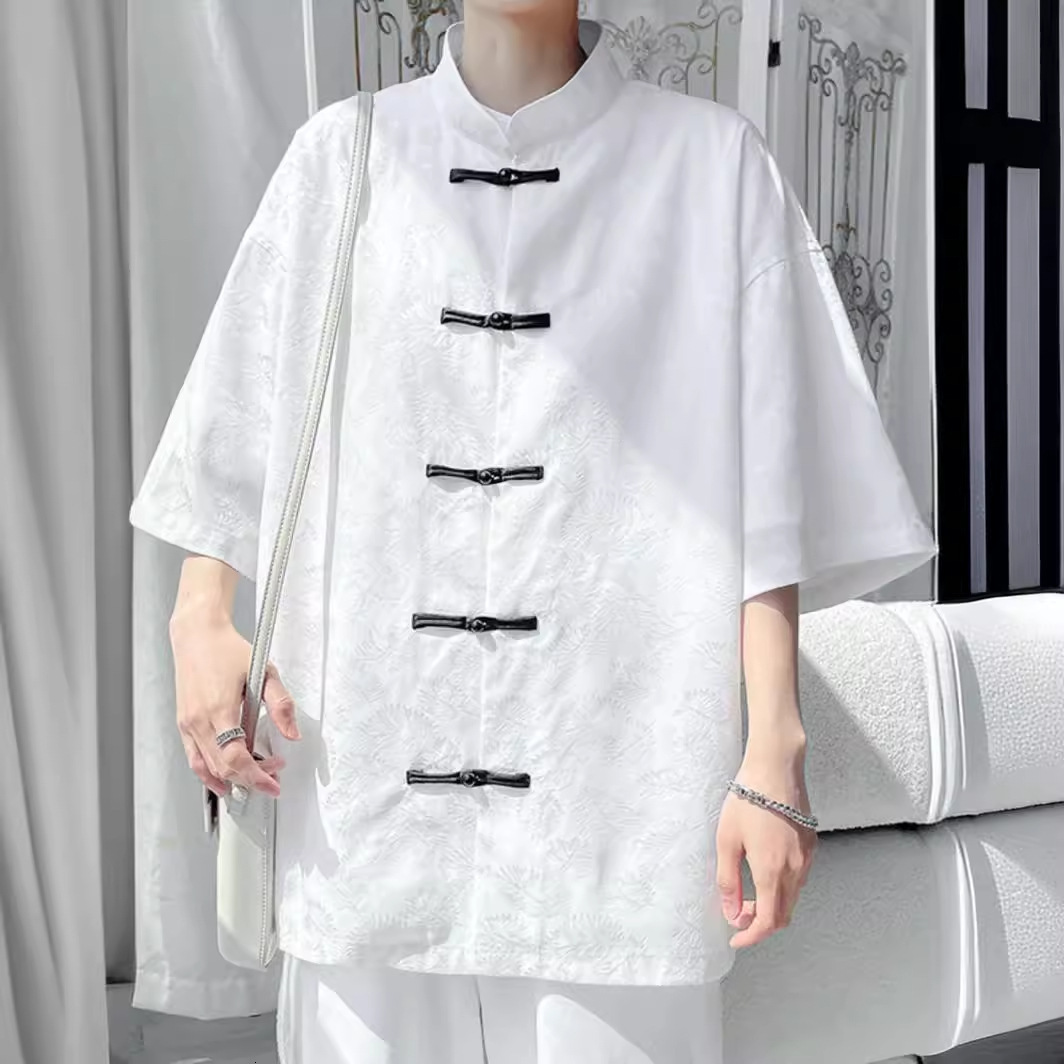 Chinese Style Tang Suit Short Sleeve Shirt Men Designer Short Sleeves Summer Thin Stand Collar Half Sleeve Shirt Versatile Trendy Loose Men's Jac