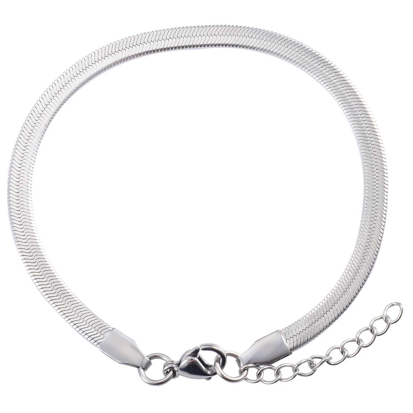 Women Stainless Steel Flat Blade Chain Bracelet for Hand Foot Jewelry Accessories Bangle for Ladies Girl Anklet with Extension XJ250707