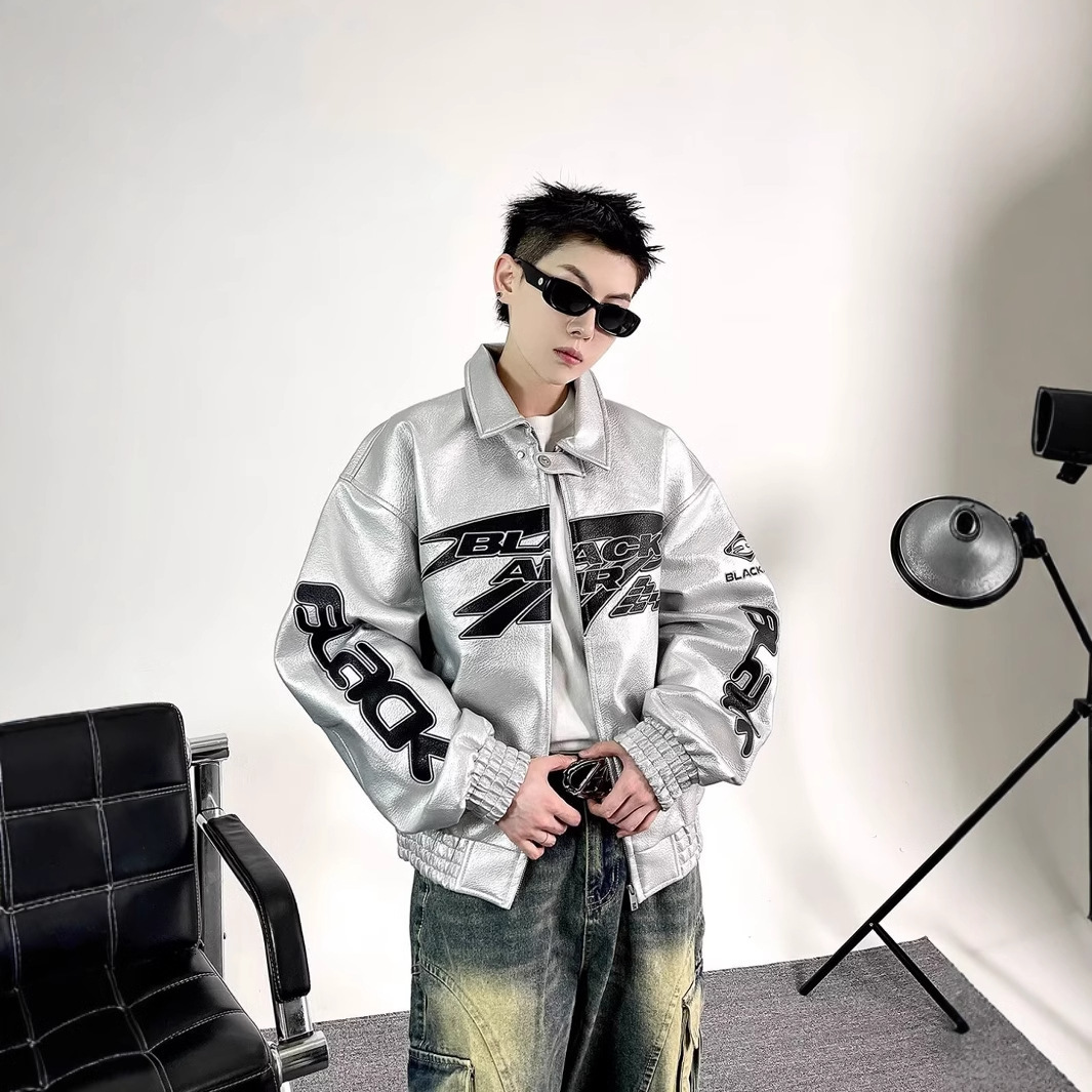 Autumn New American High Street Trendy Brand Letter Long Sleeve Loose Baseball Jacket Leather Fashion Unisex 241025