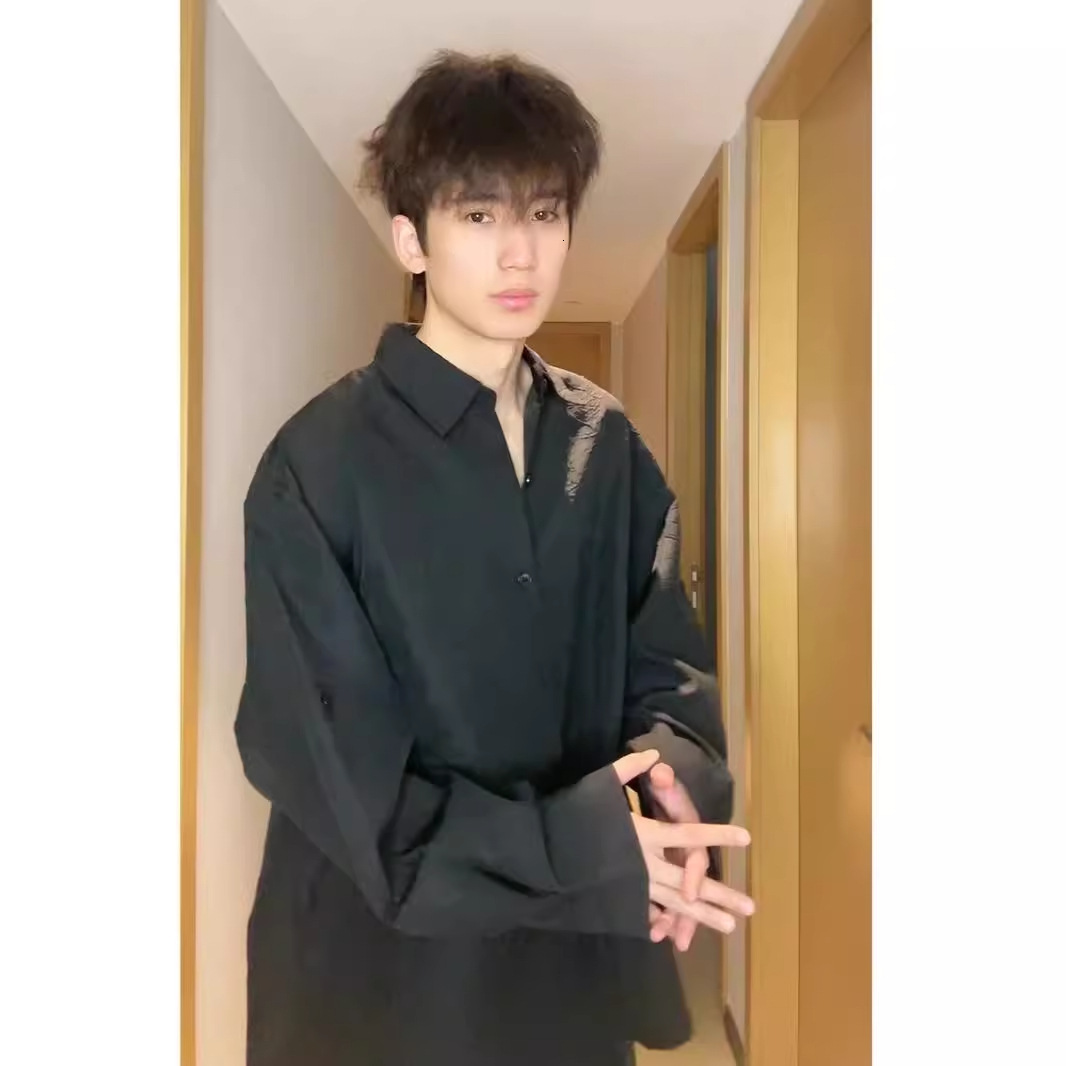 Smart Chen Niche Texture Crack Shirt Men's Summer Trendy Brand Designer Short Sleeves High-end Cool Loose Shirt Couple Style